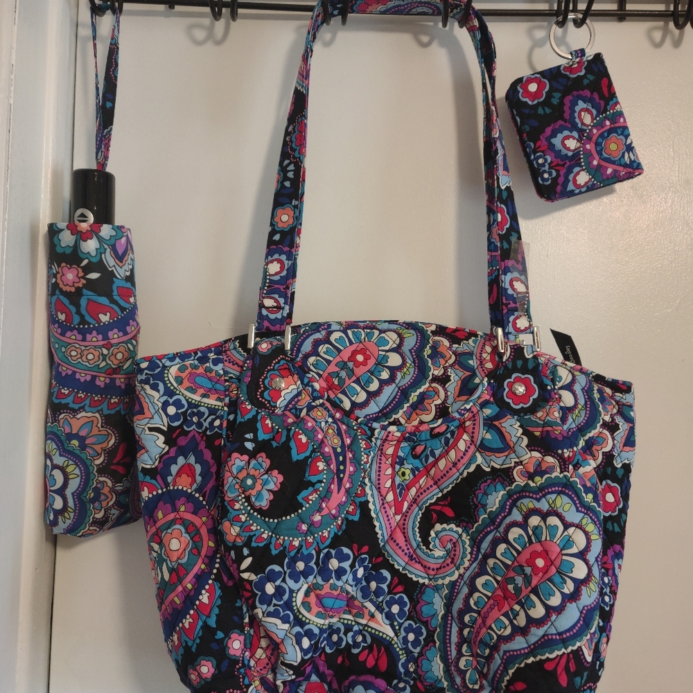 Vera Bradley Paisley Quilted Shoulder Tote - Black Multi